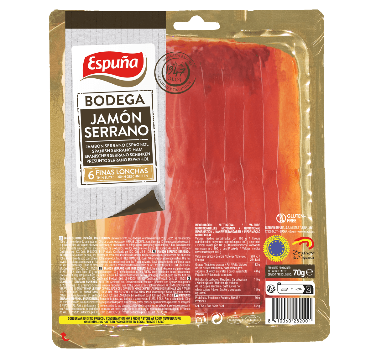 Jamón serrano finas lonchas 70g